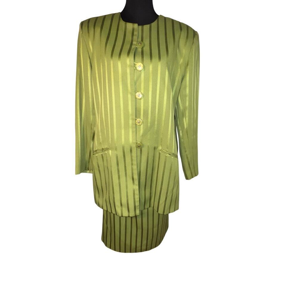 Chad Stevens Womens‎ size18W skirt jacket set padded vent striped USA vintage ￼